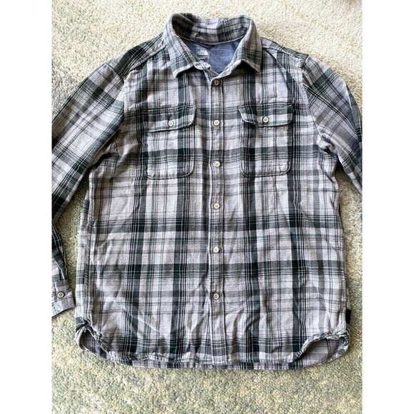 The North Face Flannel Shirt Mens LARGE Green Gray Plaid Long Sleeve Button Up - Picture 1 of 6